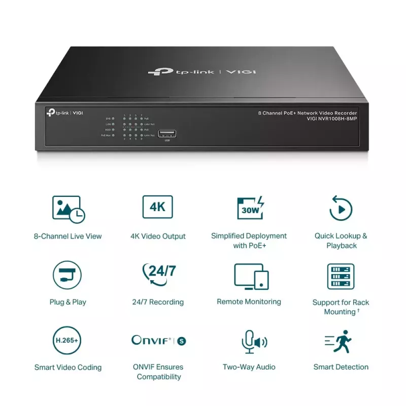 TP-Link VIGI 8-kanaals PoE+ netwerk-videorecorder