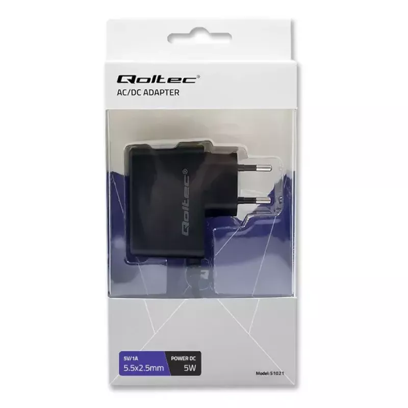 Qoltec 51021 stekkervoeding 5 W, 5 V, 1 A, 5,5x2,5 mm