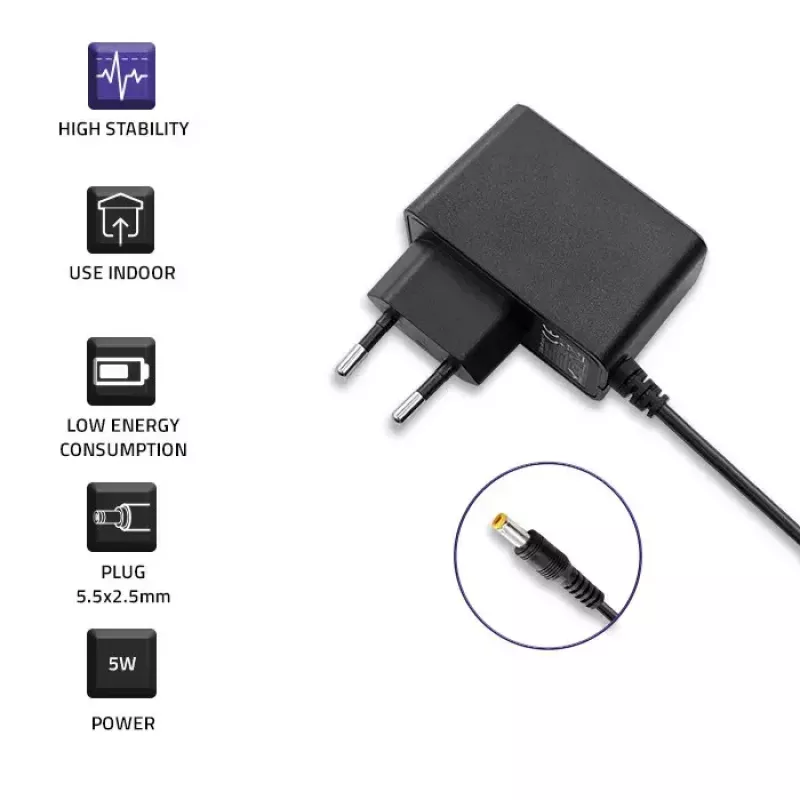 Qoltec 51021 stekkervoeding 5 W, 5 V, 1 A, 5,5x2,5 mm