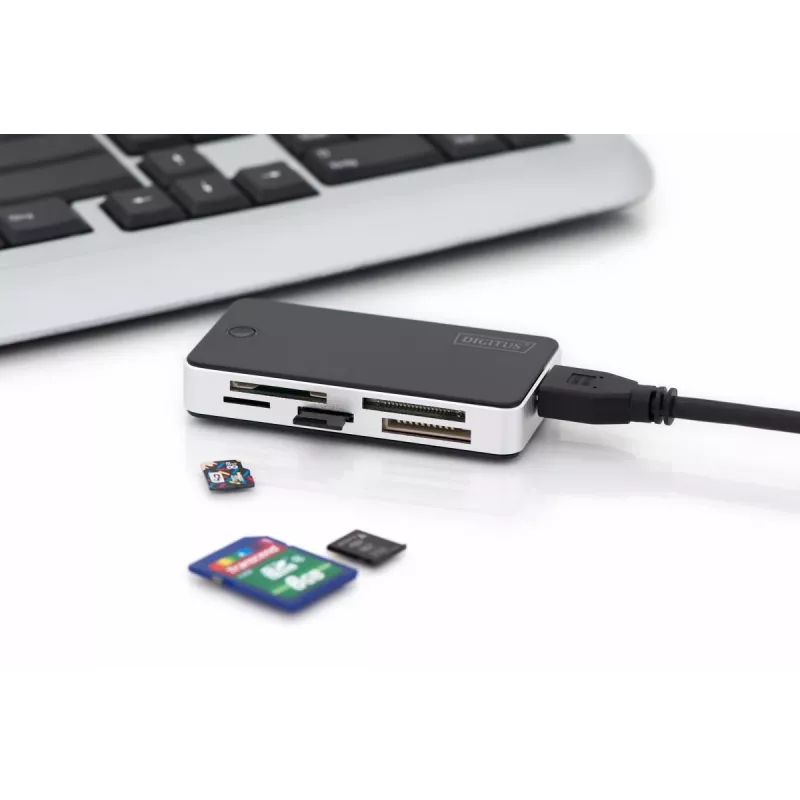 DIGITUS USB 3.0 kaartlezer, ondersteunt MS/SD/SDHC/MiniSD/M2/CF/MD/SDXC-kaarten, 1M USB-A aansluitkabel