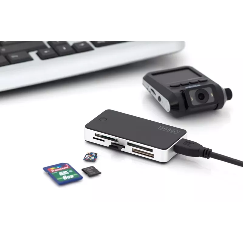 DIGITUS USB 3.0 kaartlezer, ondersteunt MS/SD/SDHC/MiniSD/M2/CF/MD/SDXC-kaarten, 1M USB-A aansluitkabel