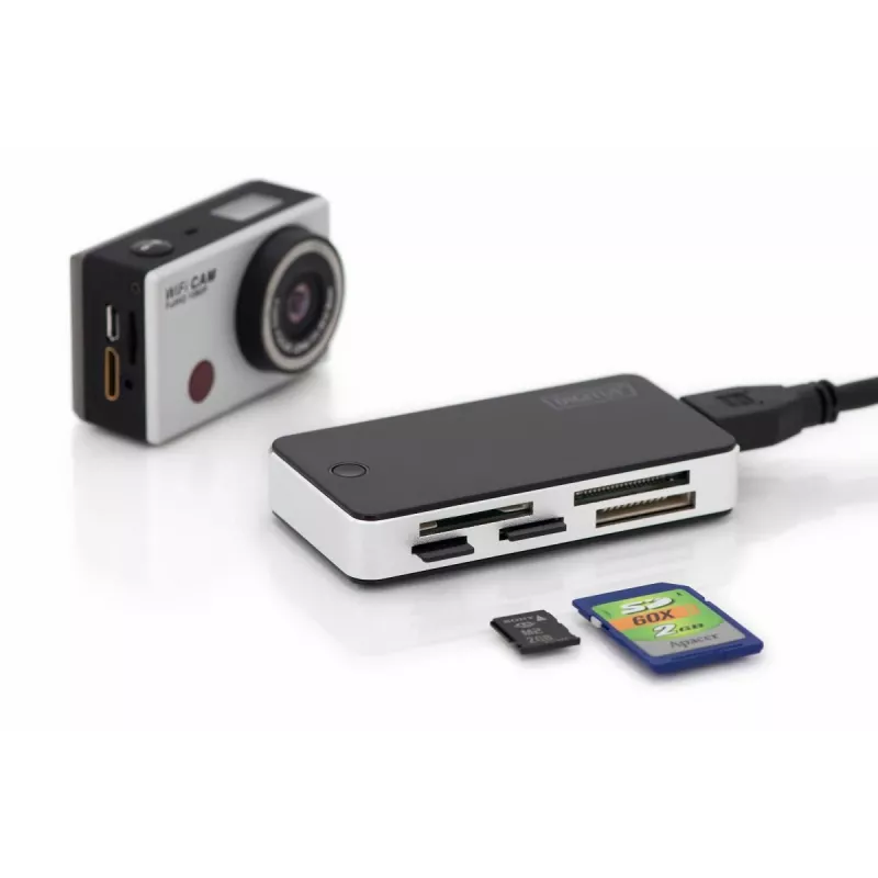 DIGITUS USB 3.0 kaartlezer, ondersteunt MS/SD/SDHC/MiniSD/M2/CF/MD/SDXC-kaarten, 1M USB-A aansluitkabel