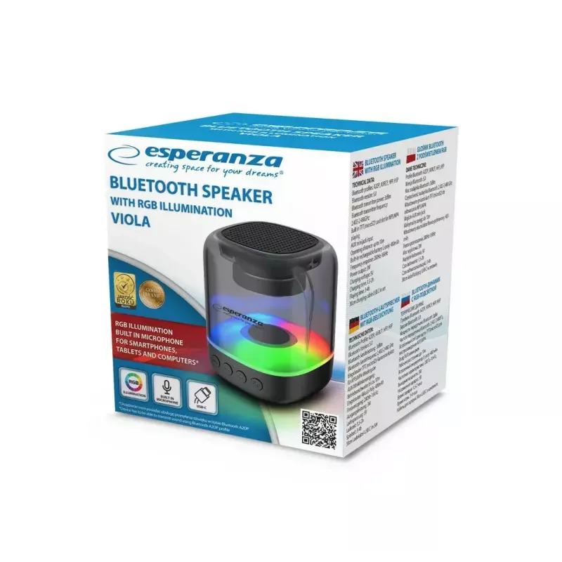 Draagbare luidspreker ESPERANZA EP154, 3W RMS, Bluetooth 5.0, microSD, FM, 4 uur speeltijd, zwart