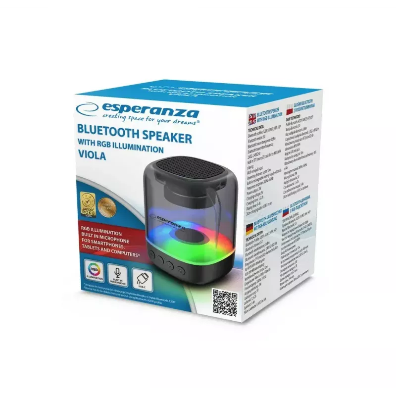 Draagbare luidspreker ESPERANZA EP154, 3W RMS, Bluetooth 5.0, microSD, FM, 4 uur speeltijd, zwart