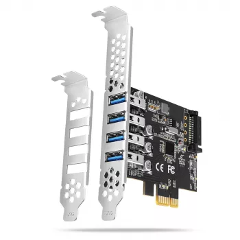 Axagon PCEU-43RS PCIe-kaart - 4x USB 5 Gbps poort, dubbele stroomvoorziening, Renesas PD720201, SP & LP