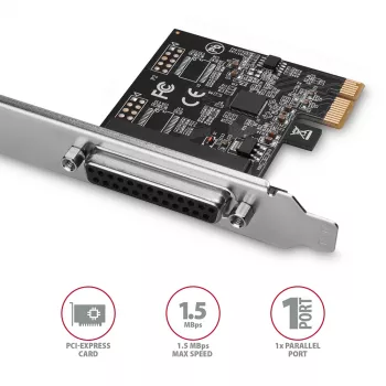 Axagon PCEA-P1N PCIe - 1x parallelle poort adapter met SP & LP, PCIe, parallel, female, full-height / low-profile, PCIe 2.0, China