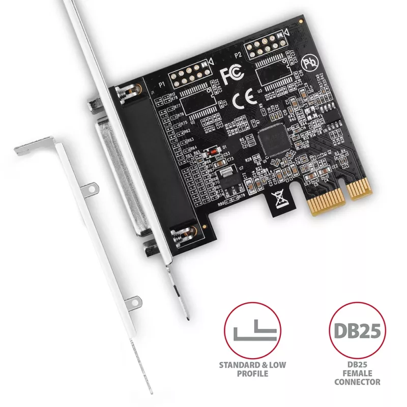 Axagon PCEA-P1N PCIe - 1x parallelle poort adapter met SP & LP, PCIe, parallel, female, full-height / low-profile, PCIe 2.0, China