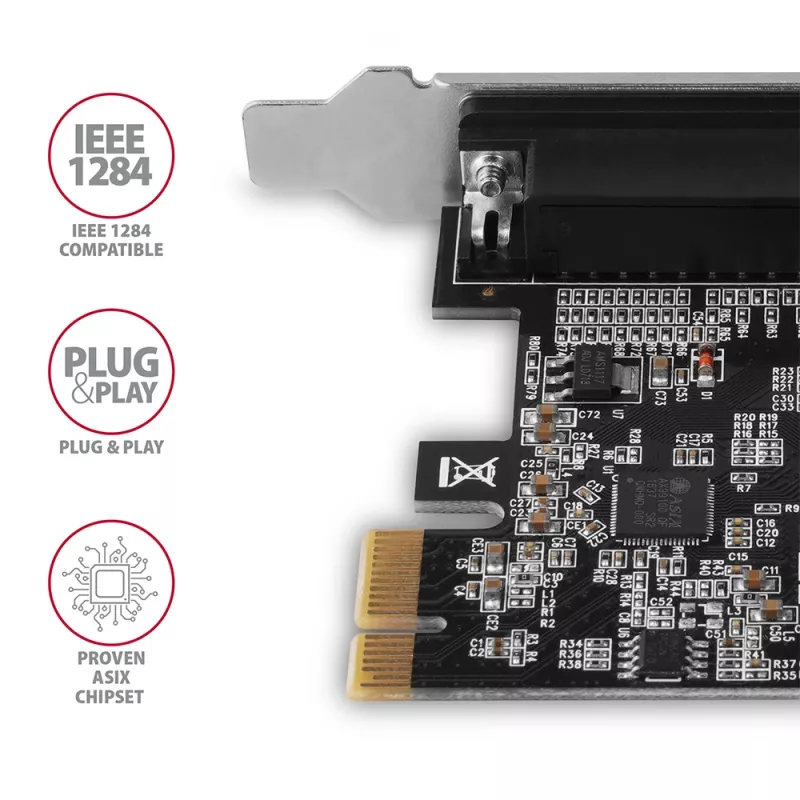 Axagon PCEA-P1N PCIe - 1x parallelle poort adapter met SP & LP, PCIe, parallel, female, full-height / low-profile, PCIe 2.0, China