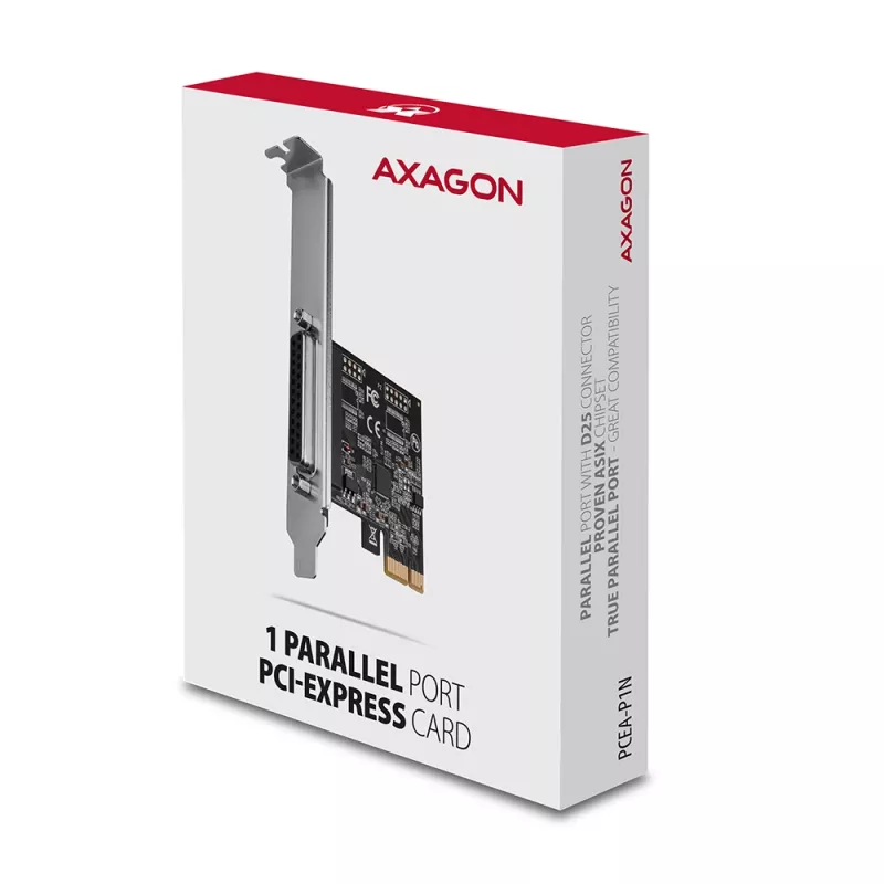Axagon PCEA-P1N PCIe - 1x parallelle poort adapter met SP & LP, PCIe, parallel, female, full-height / low-profile, PCIe 2.0, China