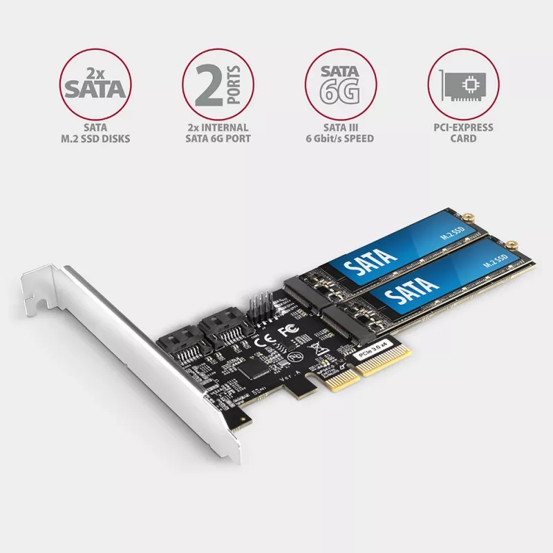 Axagon PCES-SA4M2 PCIe controller 2x interne SATA 6G poort + M.2 B-Key interfacekaarten/adapters M.2, SATA