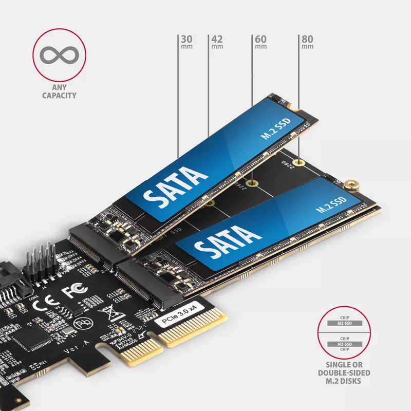 Axagon PCES-SA4M2 PCIe controller 2x interne SATA 6G poort + M.2 B-Key interfacekaarten/adapters M.2, SATA