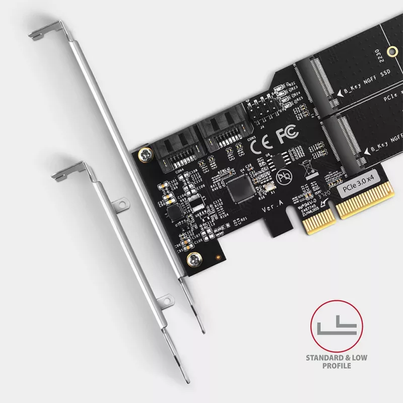 Axagon PCES-SA4M2 PCIe controller 2x interne SATA 6G poort + M.2 B-Key interfacekaarten/adapters M.2, SATA