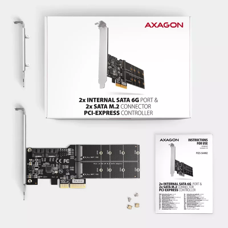 Axagon PCES-SA4M2 PCIe controller 2x interne SATA 6G poort + M.2 B-Key interfacekaarten/adapters M.2, SATA
