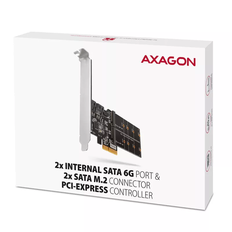 Axagon PCES-SA4M2 PCIe controller 2x interne SATA 6G poort + M.2 B-Key interfacekaarten/adapters M.2, SATA