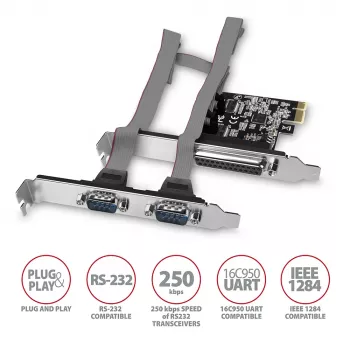 Axagon PCEA-PSN PCIe - 1x parallelle & 2x seriële poort 250 kbps adapter met SP & LP