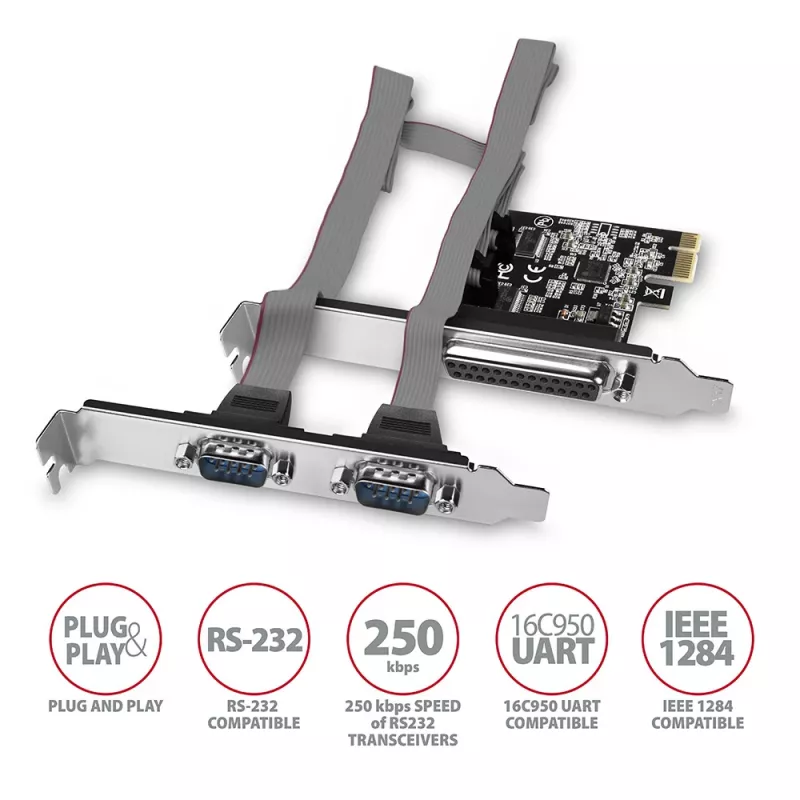 Axagon PCEA-PSN PCIe - 1x parallelle & 2x seriële poort 250 kbps adapter met SP & LP