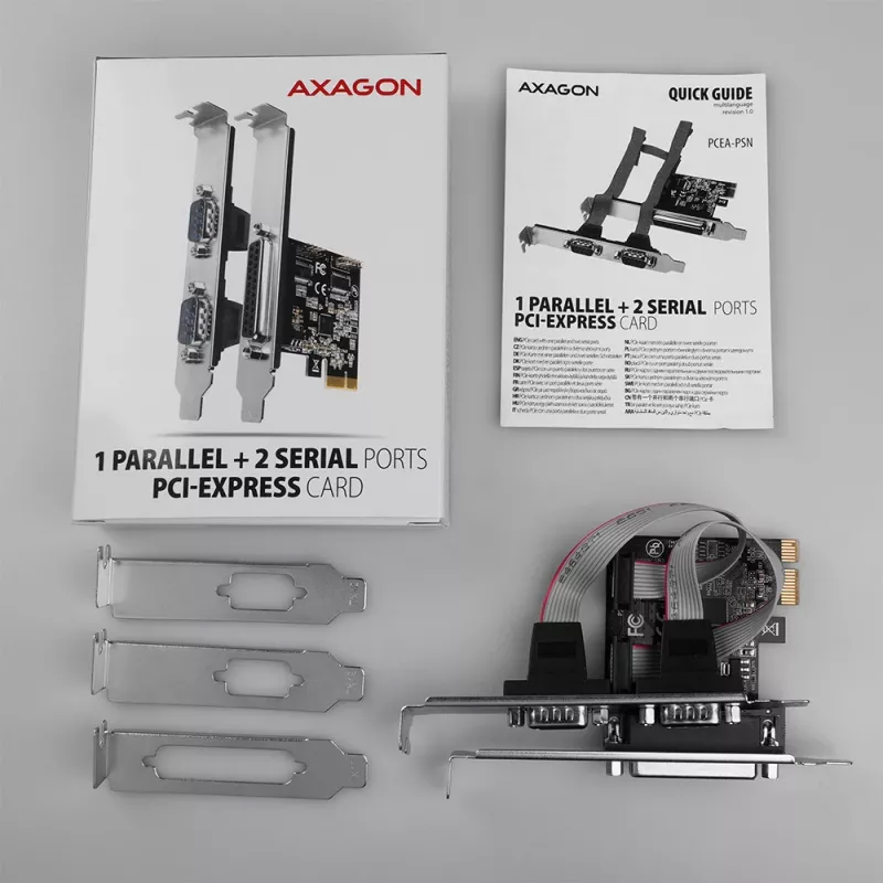 Axagon PCEA-PSN PCIe - 1x parallelle & 2x seriële poort 250 kbps adapter met SP & LP