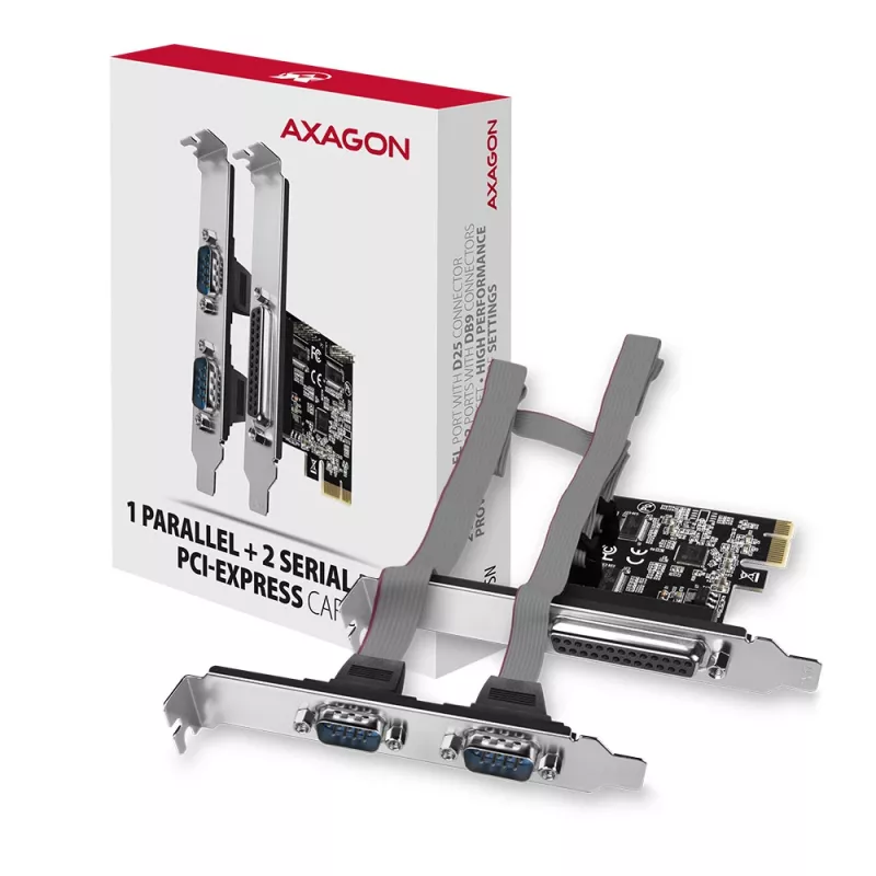 Axagon PCEA-PSN PCIe - 1x parallelle & 2x seriële poort 250 kbps adapter met SP & LP