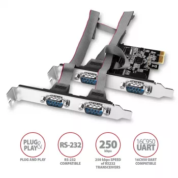 Axagon PCEA-S4N PCIe - 4x seriële poort 250 kbps adapter met SP en LP beugel