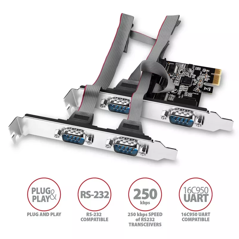 Axagon PCEA-S4N PCIe - 4x seriële poort 250 kbps adapter met SP en LP beugel