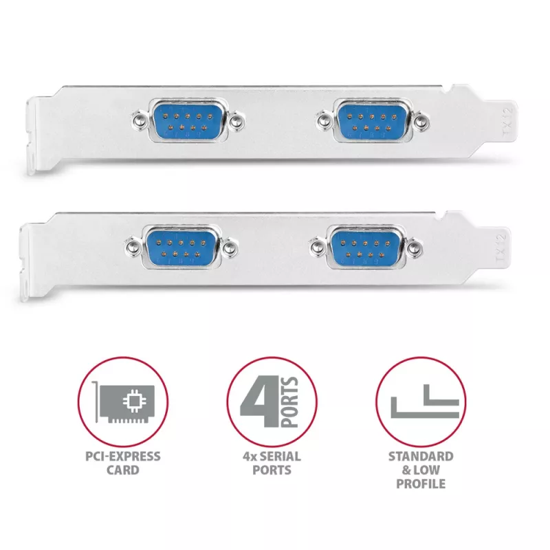 Axagon PCEA-S4N PCIe - 4x seriële poort 250 kbps adapter met SP en LP beugel