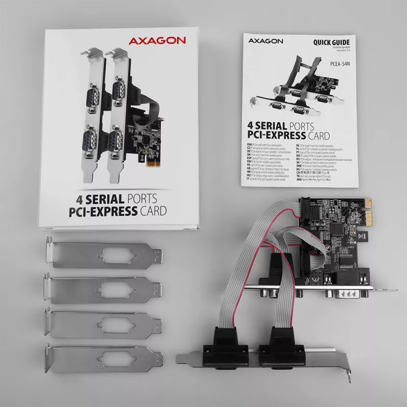 Axagon PCEA-S4N PCIe - 4x seriële poort 250 kbps adapter met SP en LP beugel