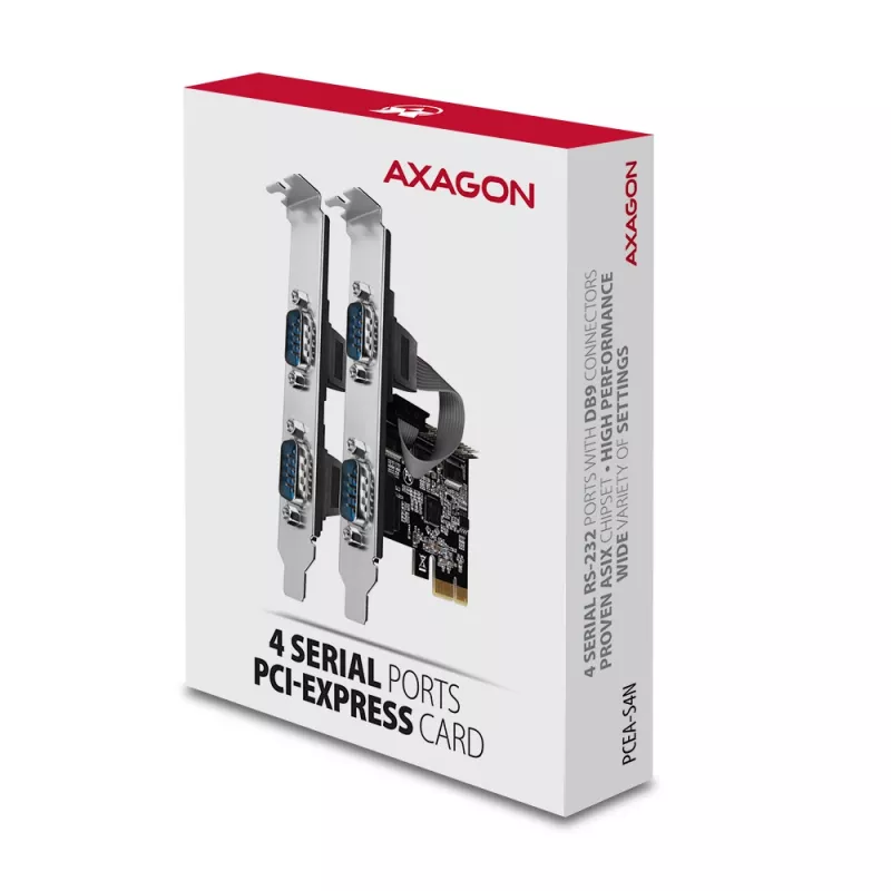 Axagon PCEA-S4N PCIe - 4x seriële poort 250 kbps adapter met SP en LP beugel