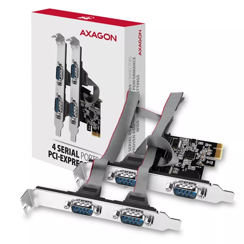 Axagon PCEA-S4N PCIe - 4x seriële poort 250 kbps adapter met SP en LP beugel