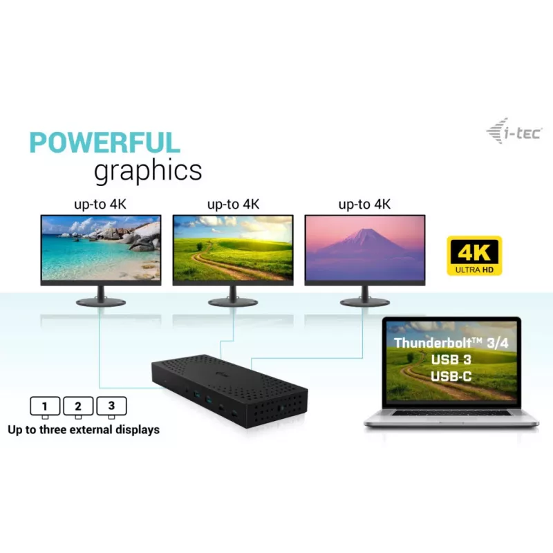 i-tec USB 3.0 / USB-C / Thunderbolt, 3x 4K dockingstation Gen 2 + Power Delivery 100W