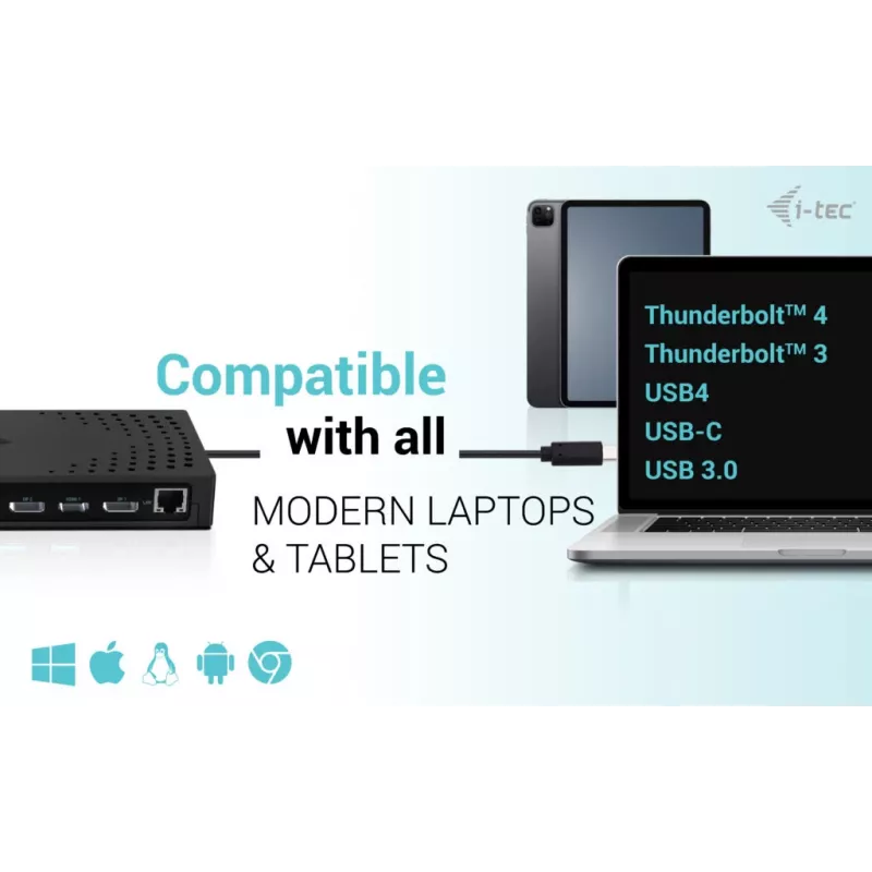 i-tec USB 3.0 / USB-C / Thunderbolt, 3x 4K dockingstation Gen 2 + Power Delivery 100W