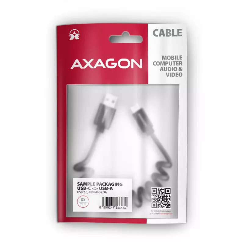 USB-kabel Axagon BUCM-AM10TB USB 2.0 0,6 m USB-C USB-A zwart