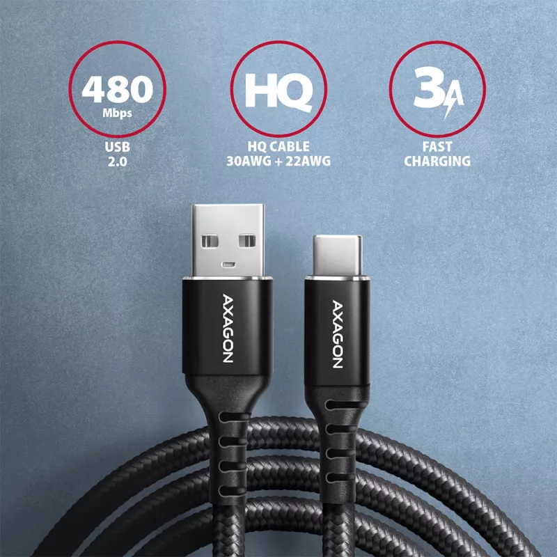 USB-kabel Axagon BUCM-AM15AB USB 2.0 1,5 m USB A USB C zwart