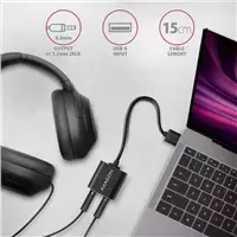 Externe USB-audioadapter AXAGON ADA-12 met 1x 3,5-mm-jack voor hoofdtelefoon en microfoon