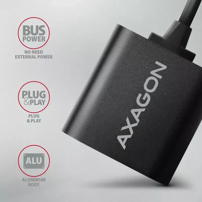 Externe USB-audioadapter AXAGON ADA-12 met 1x 3,5-mm-jack voor hoofdtelefoon en microfoon