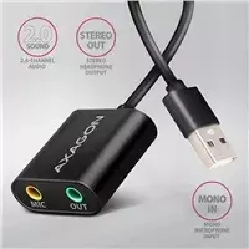 Externe USB-audioadapter AXAGON ADA-12 met 1x 3,5-mm-jack voor hoofdtelefoon en microfoon
