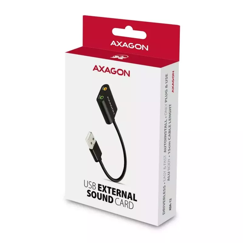 Externe USB-audioadapter AXAGON ADA-12 met 1x 3,5-mm-jack voor hoofdtelefoon en microfoon