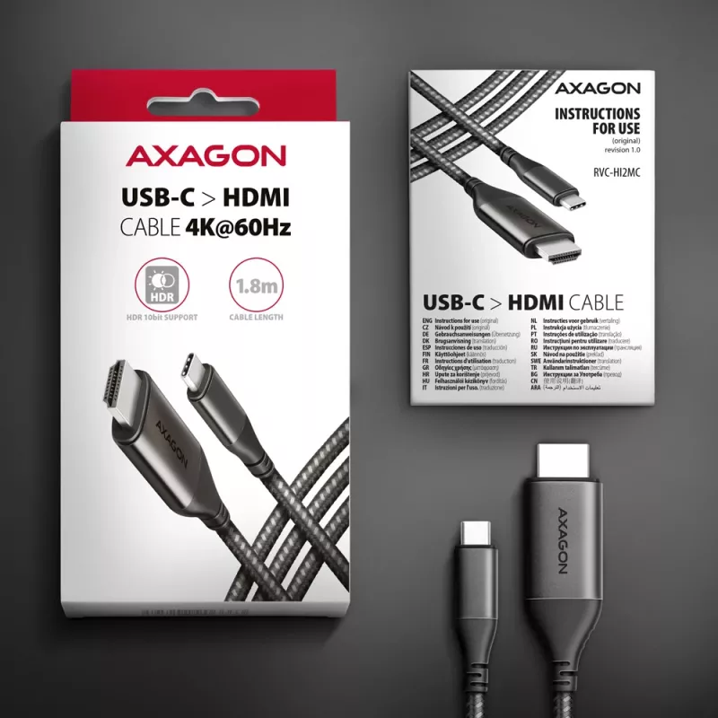 Axagon RVC-HI2MC USB-C -> HDMI 2.0a kabel 1,8m, 4K/60Hz HDR10