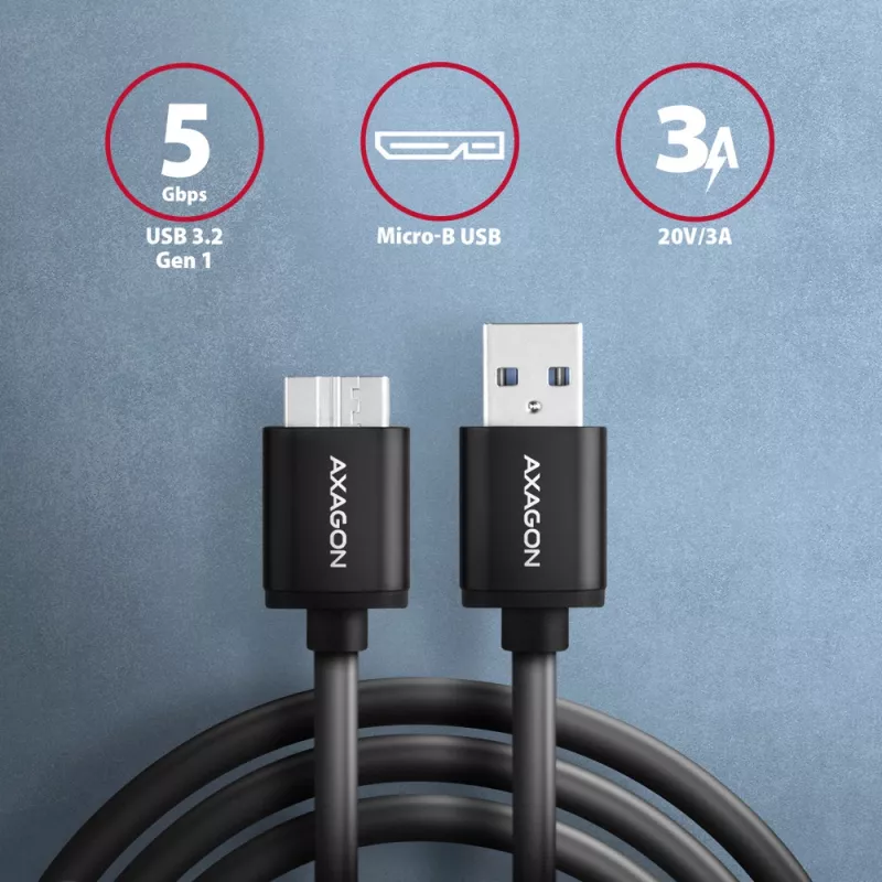Axagon BUMM3-AM10AB SPEED Micro-B USB <> USB-A 3.2 Gen 1 kabel 1 m