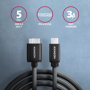 USB-kabel Axagon BUMM3-CM10AB Micro-USB B naar USB C 1m zwart