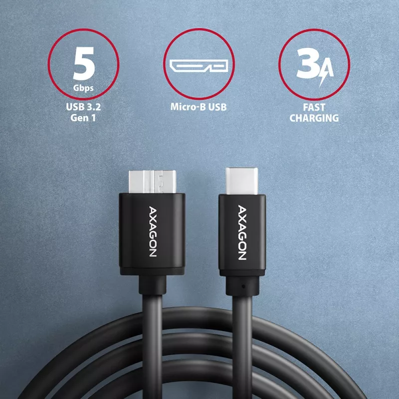 USB-kabel Axagon BUMM3-CM10AB Micro-USB B naar USB C 1m zwart