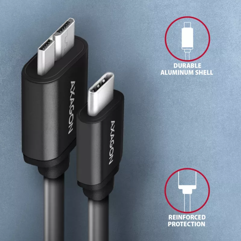 USB-kabel Axagon BUMM3-CM10AB Micro-USB B naar USB C 1m zwart