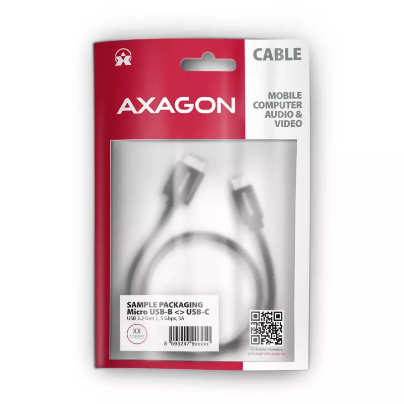 USB-kabel Axagon BUMM3-CM10AB Micro-USB B naar USB C 1m zwart