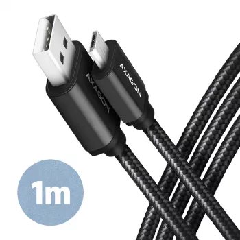 Axagon BUMM-AM10AB HQ kabel Micro USB <-> USB-A, 1m, USB 2.0, 2,4A, ALU, gevlochten, zwart