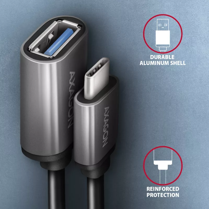 Axagon RUCM-AFAC Kabeladapter USB-C (M) -> USB-A (V), 20cm, USB 3.2 Gen 1, 3A, ALU
