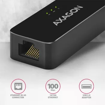 AXAGON ADE-XR USB 2.0 Type-A Fast Ethernet 10/100 Adapter, zwart, 0,023 kg