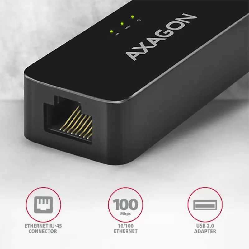 AXAGON ADE-XR USB 2.0 Type-A naar Fast Ethernet 10/100-adapter, RJ-45, Realtek RTL8152, zwart, 23 g