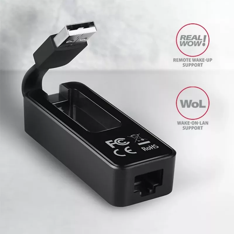 AXAGON ADE-XR USB 2.0 Type-A naar Fast Ethernet 10/100-adapter, RJ-45, Realtek RTL8152, zwart, 23 g