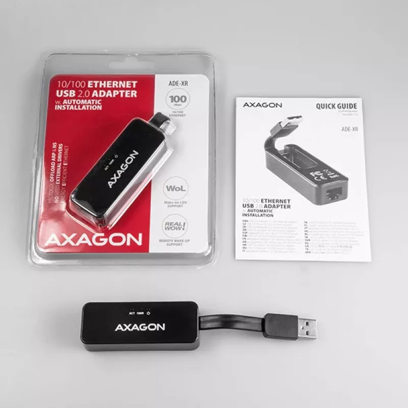 AXAGON ADE-XR USB 2.0 Type-A naar Fast Ethernet 10/100-adapter, RJ-45, Realtek RTL8152, zwart, 23 g
