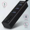 Axagon HMA-CR3A Metalen USB 3.2 Gen 1 multi-poort hub met drie USB-aansluitingen en kaartlezer