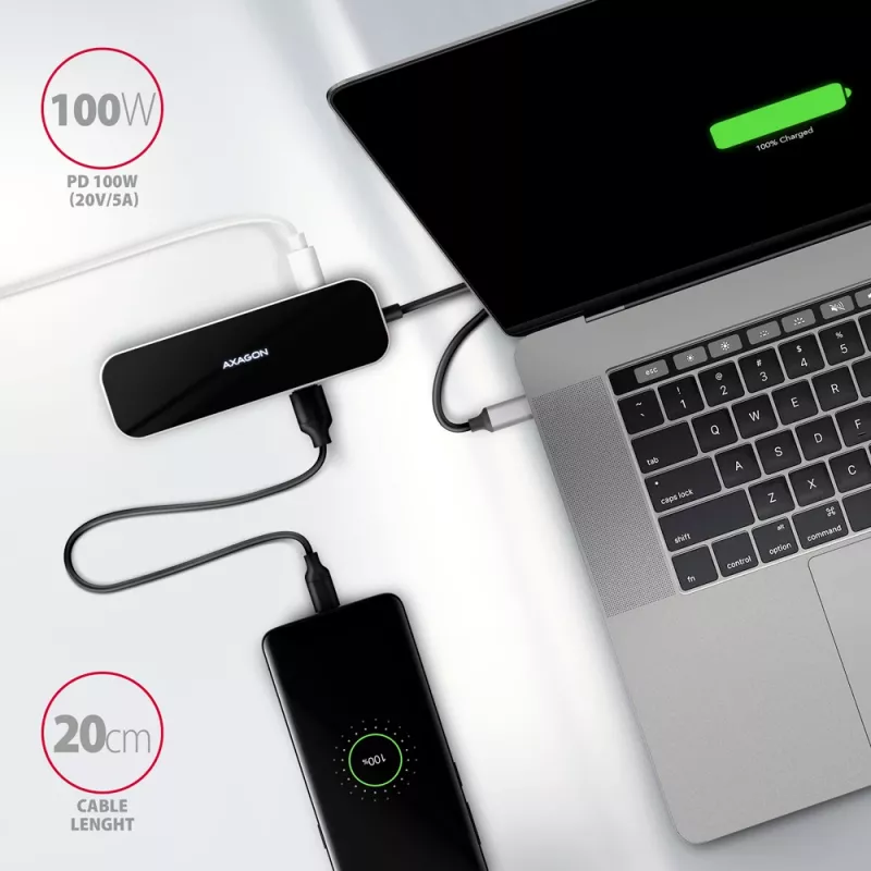 Axagon HMC-6H4A USB 3.2 Gen 1 hub, 4x USB-A, HDMI 4K/30Hz, PD 100W, 20 cm USB-C-kabel